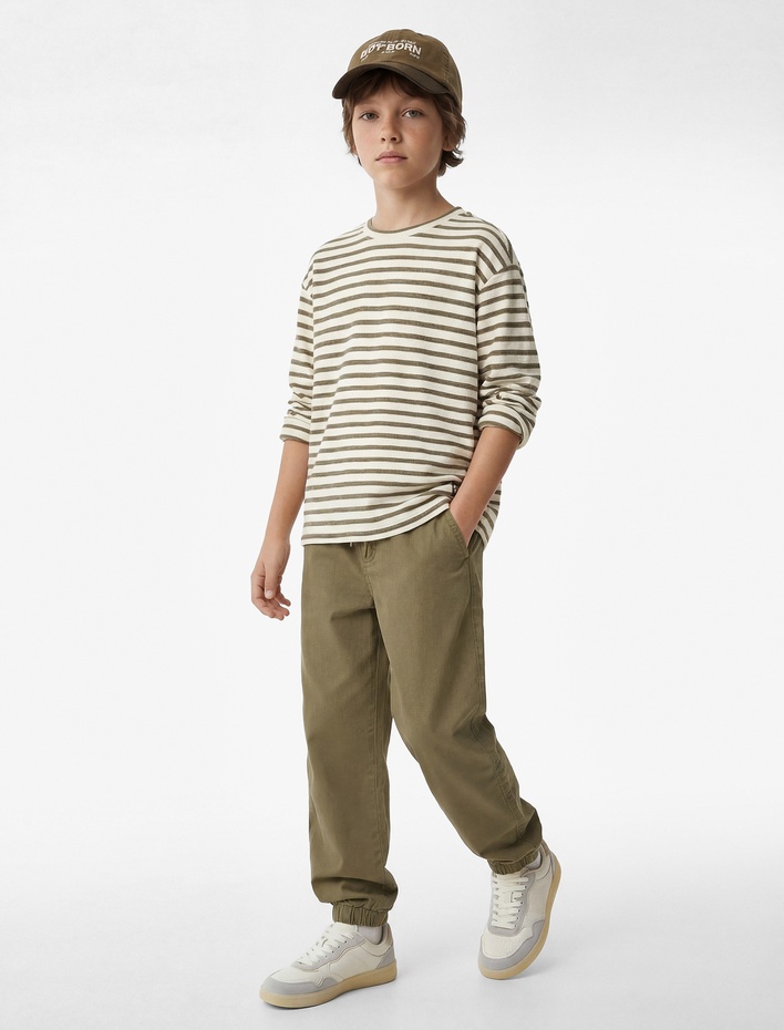 Erkek Çocuk Pamuklu Beli Bağcıklı Cepli Jogger Gabardin Pantolon