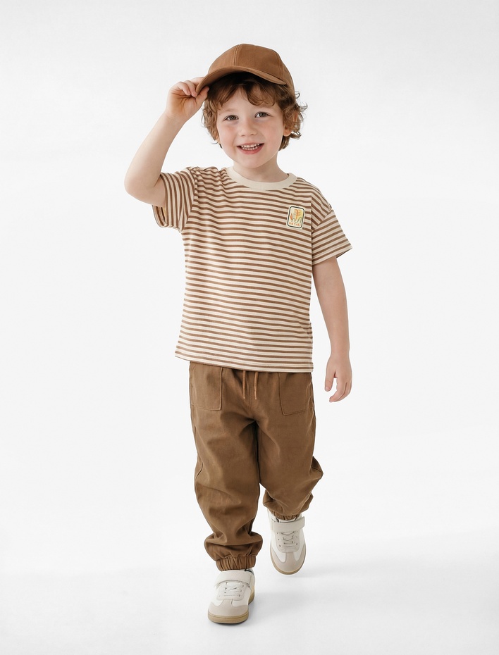 Erkek Bebek Pamuklu Kısa Kollu Bisiklet Yaka Tişört