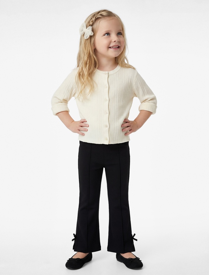 Kız Bebek Viskon Karışımlı Beli Lastikli Fiyonk Detaylı İspanyol Paça Tayt