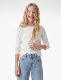 Pamuklu Sim Detaylı Uzun Kollu Bisiklet Yaka Tişört