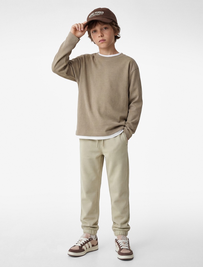 Erkek Çocuk Pike Kumaş Beli Bağlamalı Cep Detaylı Jogger Eşofman Altı