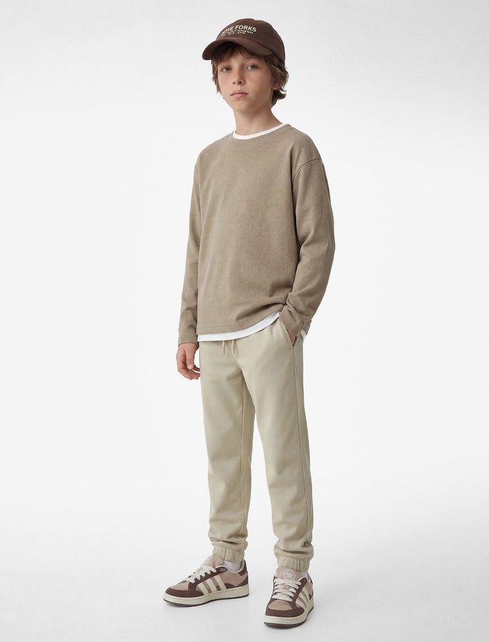 Erkek Çocuk Pike Kumaş Beli Bağlamalı Cep Detaylı Jogger Eşofman Altı