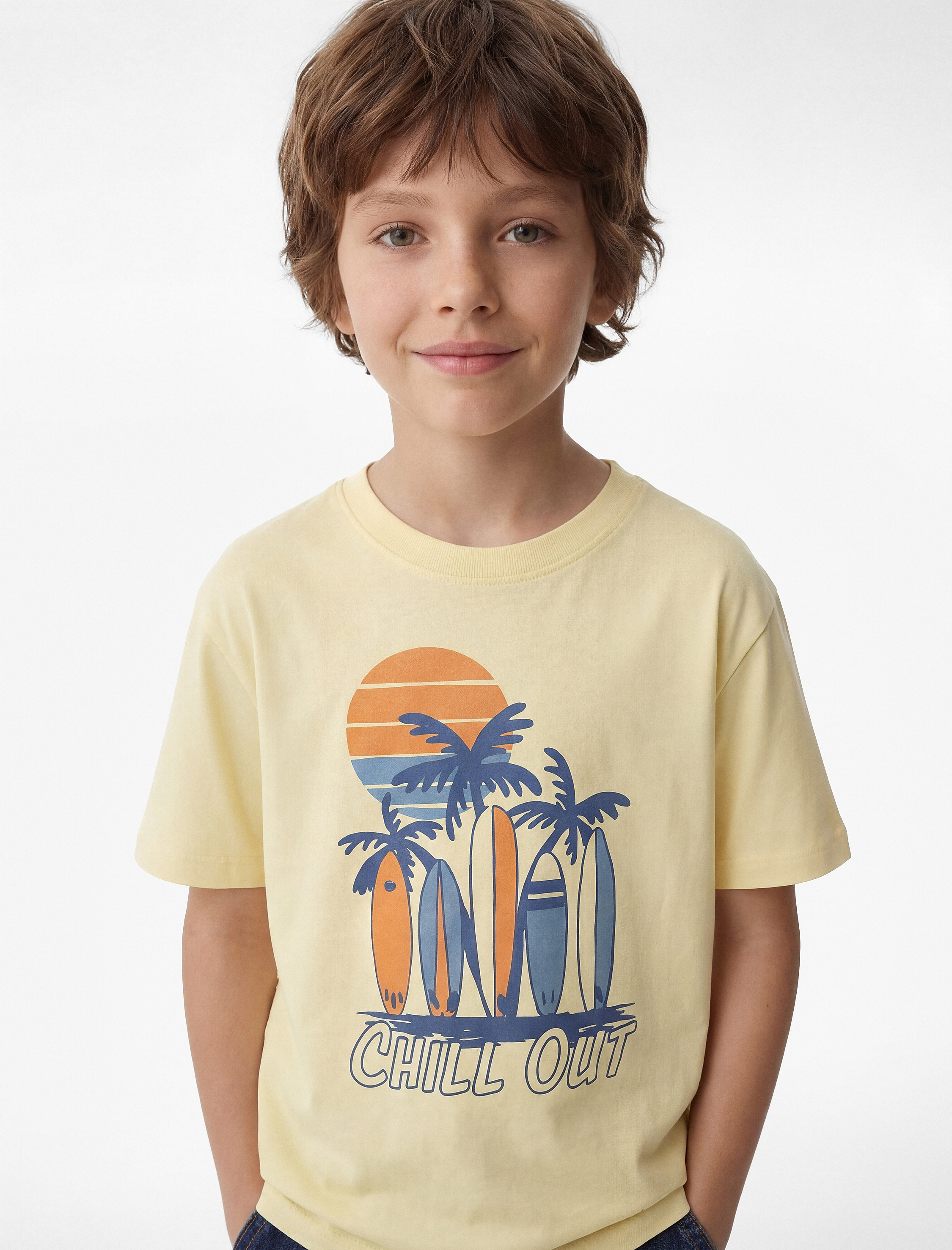  Erkek Çocuk Pamuklu Bisiklet Yaka Baskılı Kısa Kollu Tişört