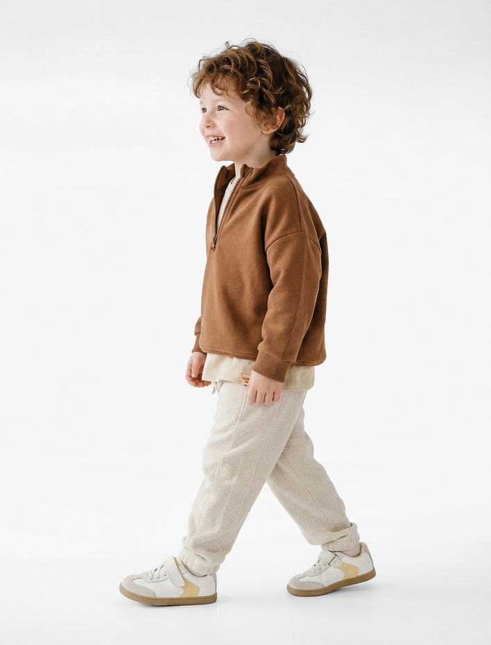 Erkek Bebek Waffle Kumaş Pamuklu Beli Bağlamalı Lastikli Paça Jogger Eşofman Altı