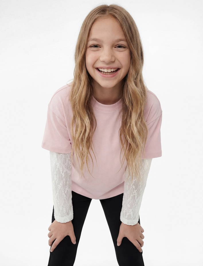 Kız Çocuk Beli Lastikli Viskon Karışımlı Basic Tayt