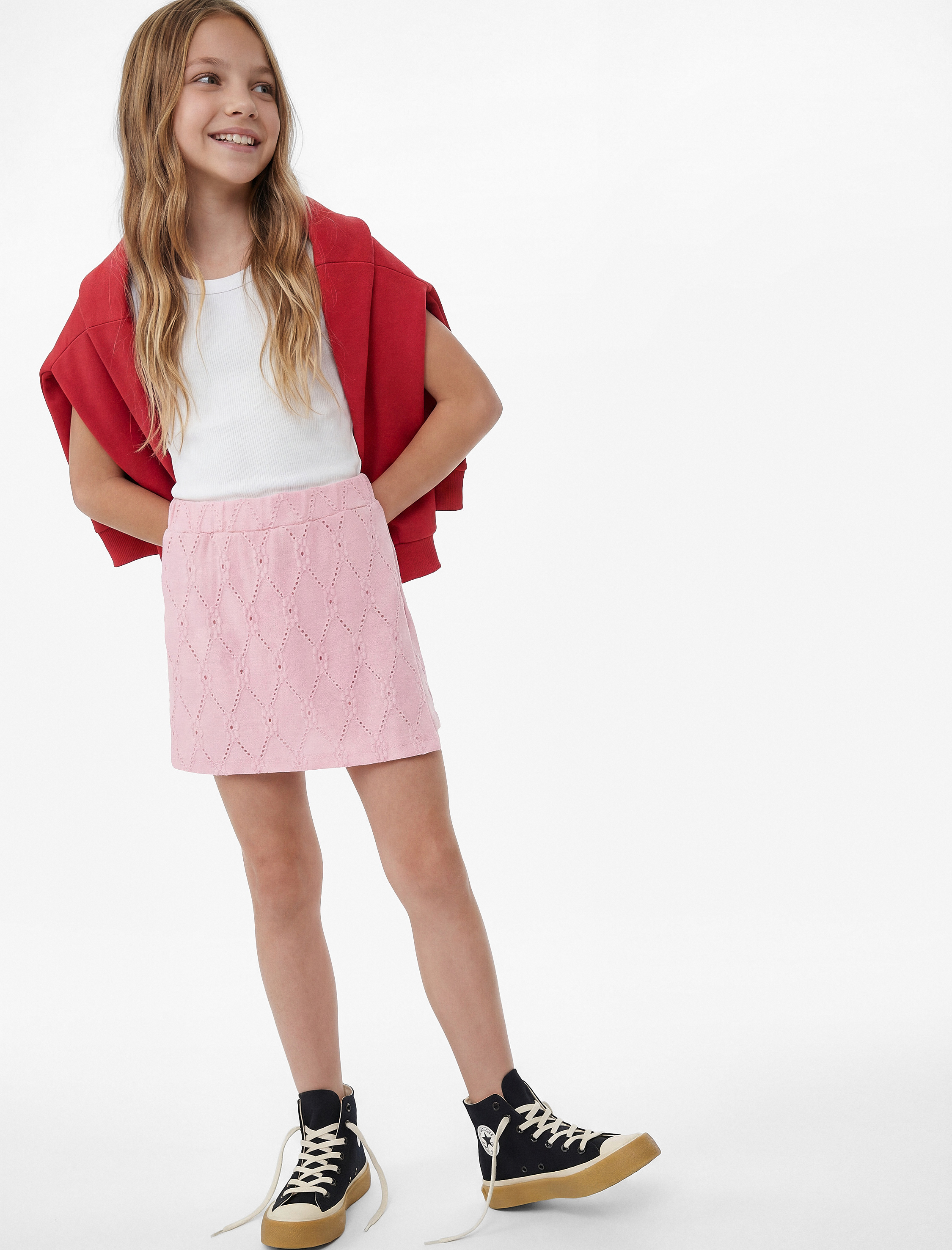  Kız Çocuk Kruvaze Fistolu Brodeli Mini Şort Etek