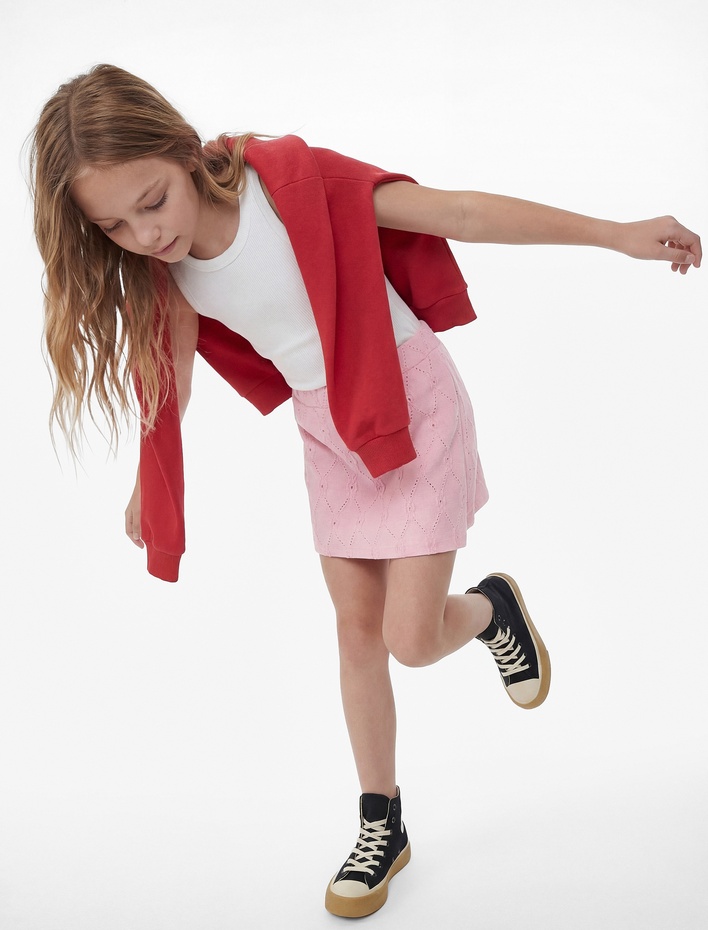 Kız Çocuk Kruvaze Fistolu Brodeli Mini Şort Etek