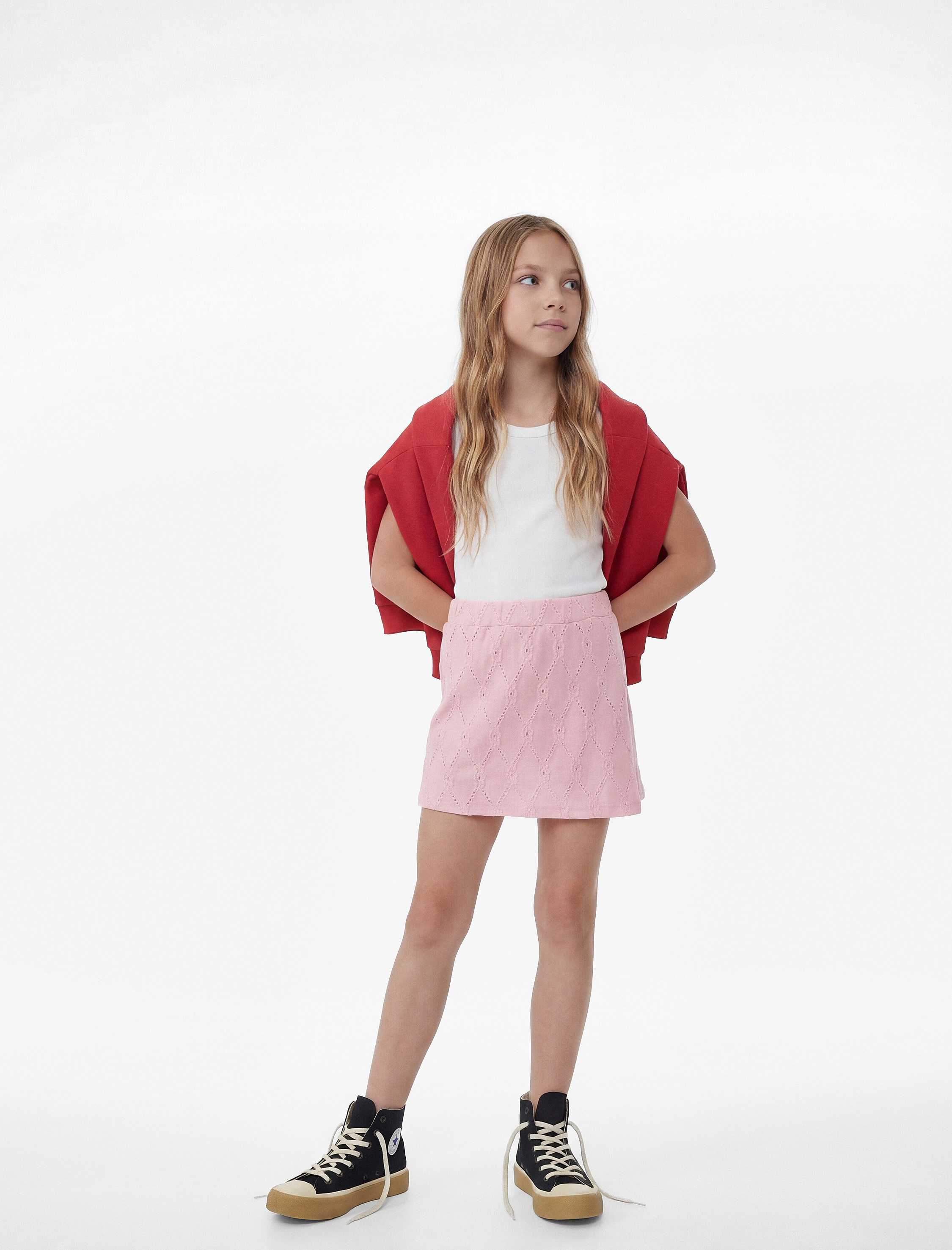  Kız Çocuk Kruvaze Fistolu Brodeli Mini Şort Etek