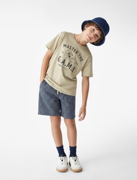 Bisiklet Yaka Kısa Kollu Baskılı Pamuklu Tişört