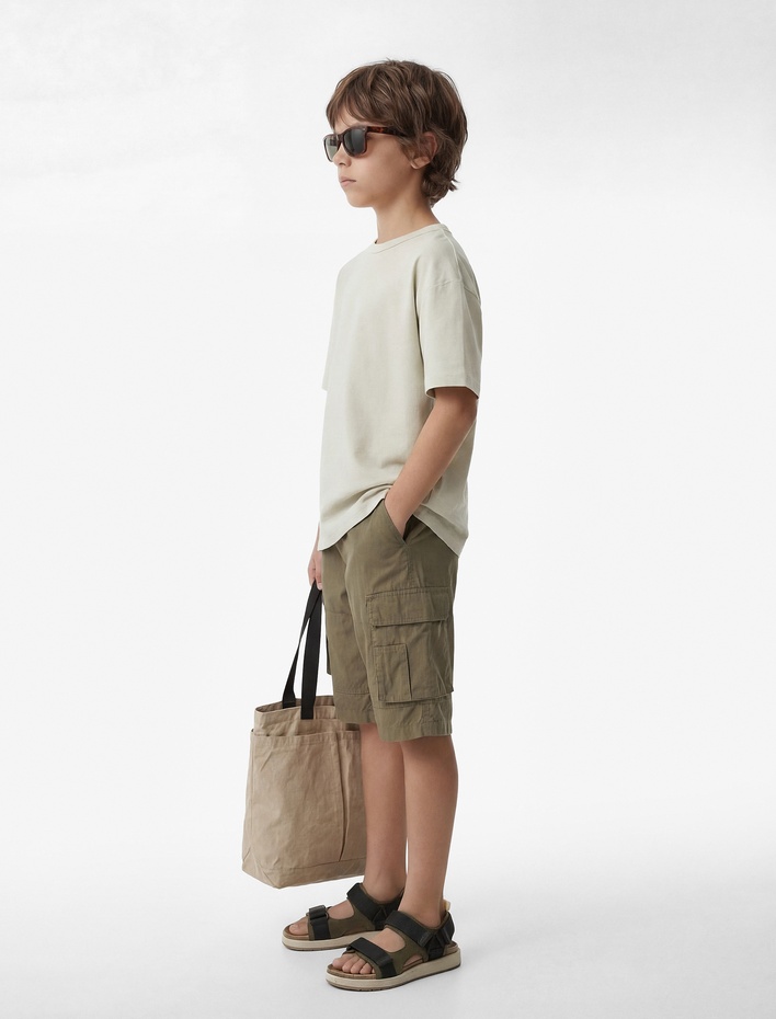 Erkek Çocuk Pamuklu Kısa Kollu Bisiklet Yaka Basic Tişört