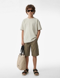 Pamuklu Kısa Kollu Bisiklet Yaka Basic Tişört