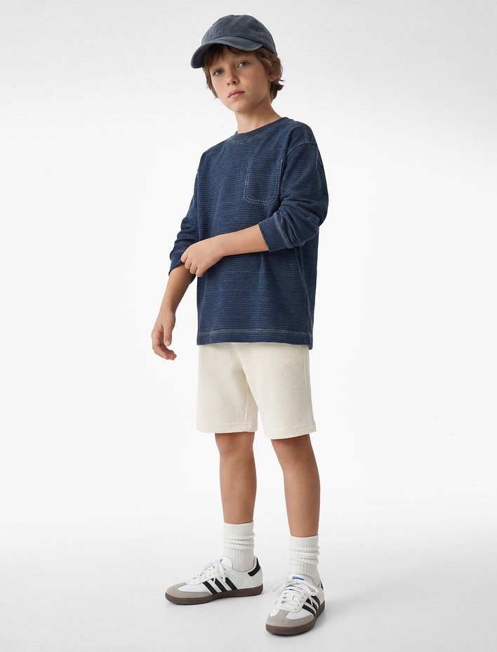 Erkek Çocuk Beli Bağcıklı Pamuklu Basic Şort