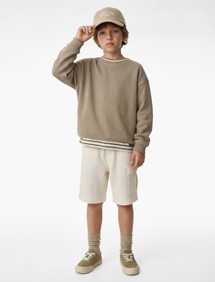 Erkek Çocuk Cep Detaylı Pamuk Karışımlı Beli Lastikli Kargo Şort