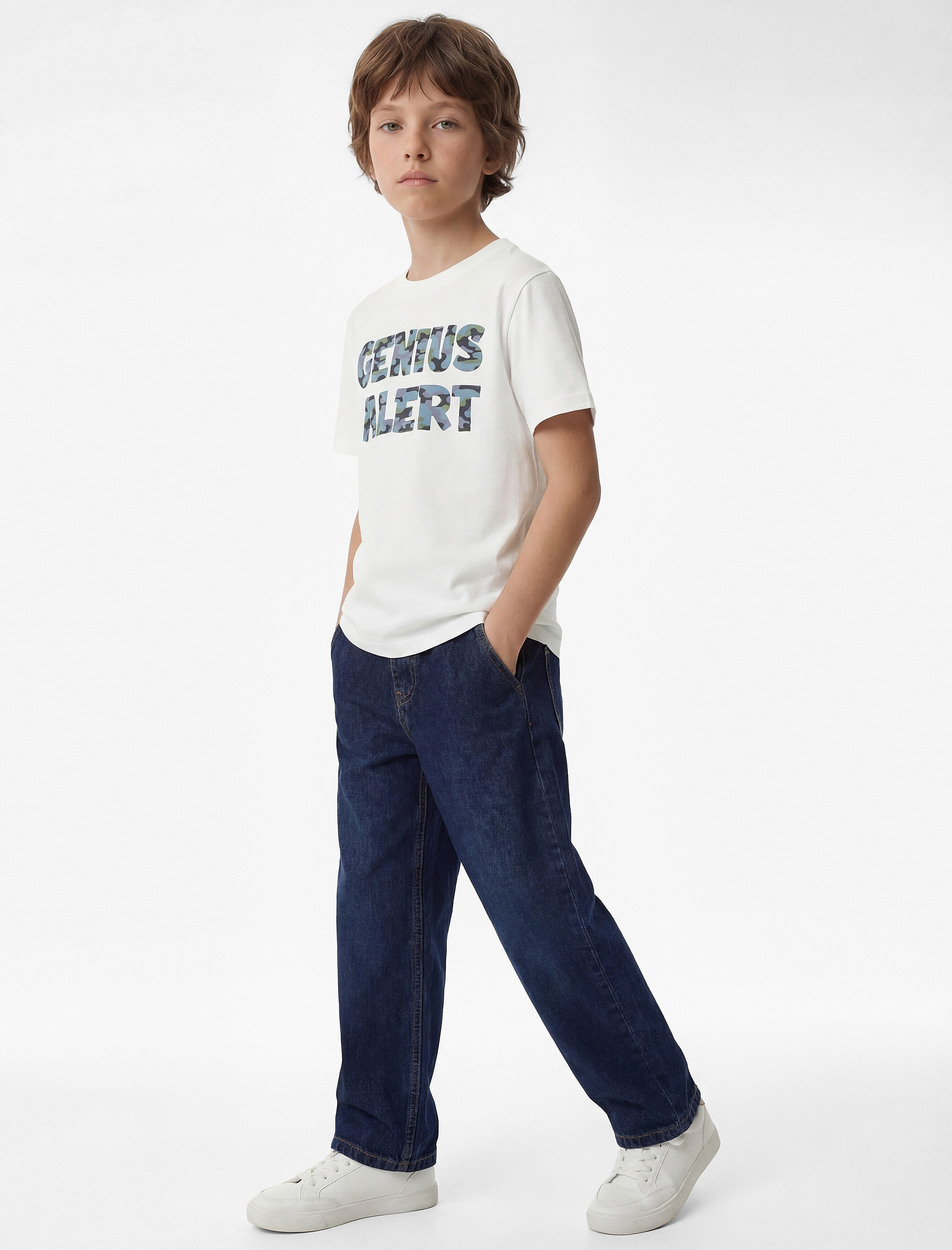  Erkek Çocuk Baskılı Kısa Kollu Bisiklet Yaka Pamuklu Tişört