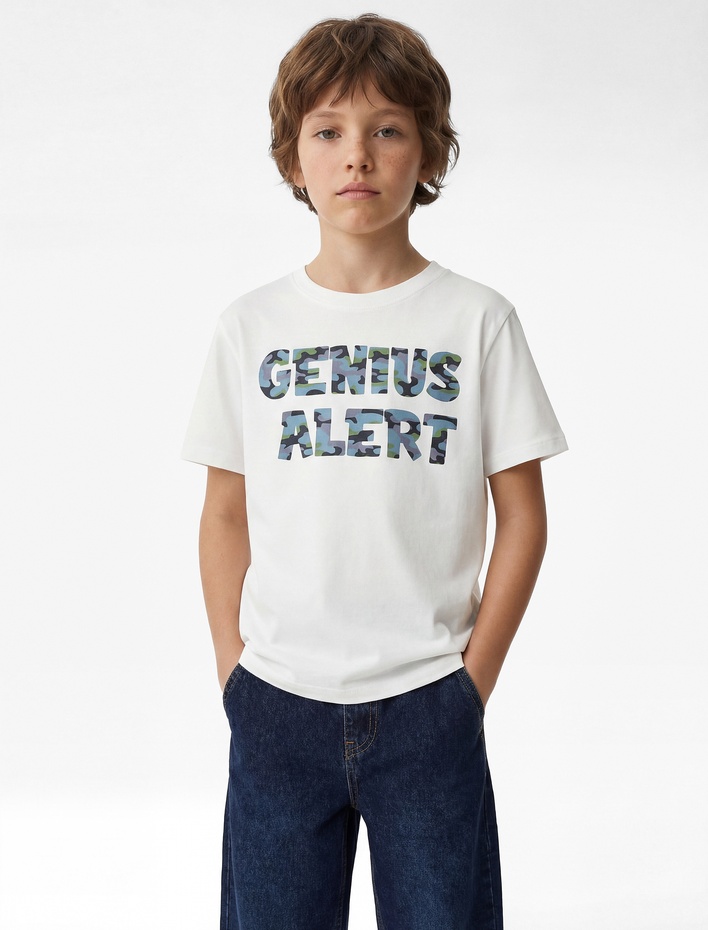 Erkek Çocuk Baskılı Kısa Kollu Bisiklet Yaka Pamuklu Tişört