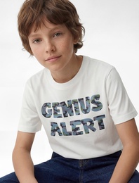 Baskılı Kısa Kollu Bisiklet Yaka Pamuklu Tişört