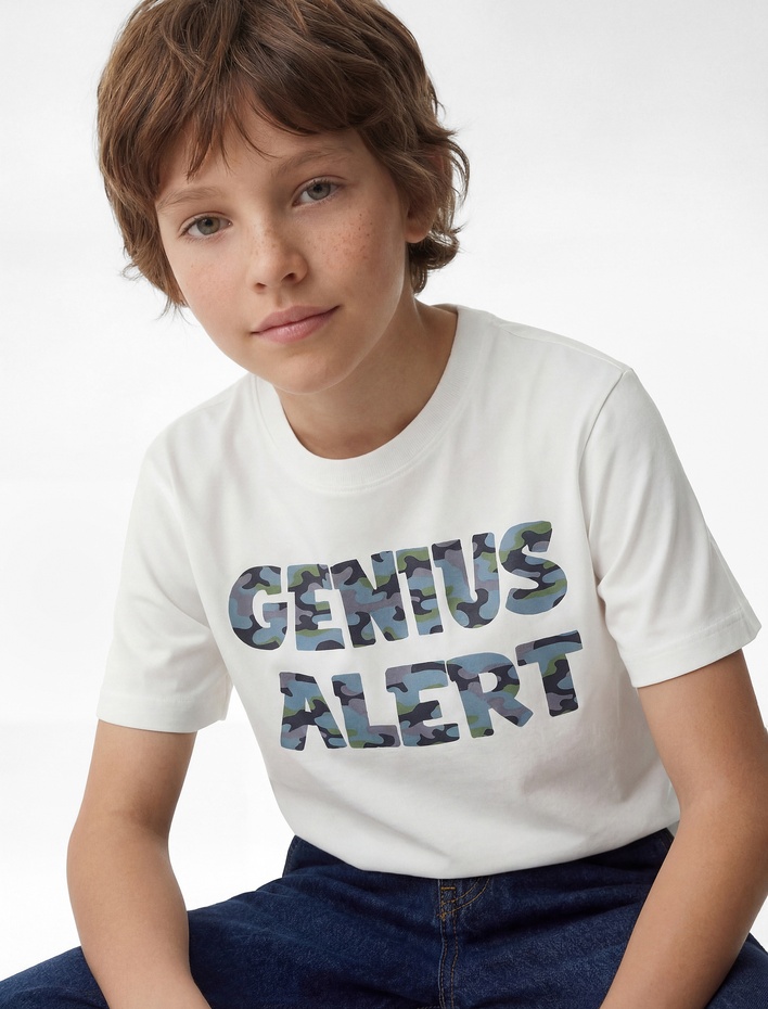 Erkek Çocuk Baskılı Kısa Kollu Bisiklet Yaka Pamuklu Tişört