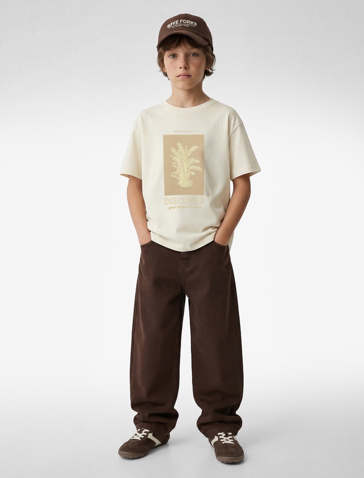 Erkek Çocuk Pamuklu Baskılı Kısa Kollu Bisiklet Yaka Tişört