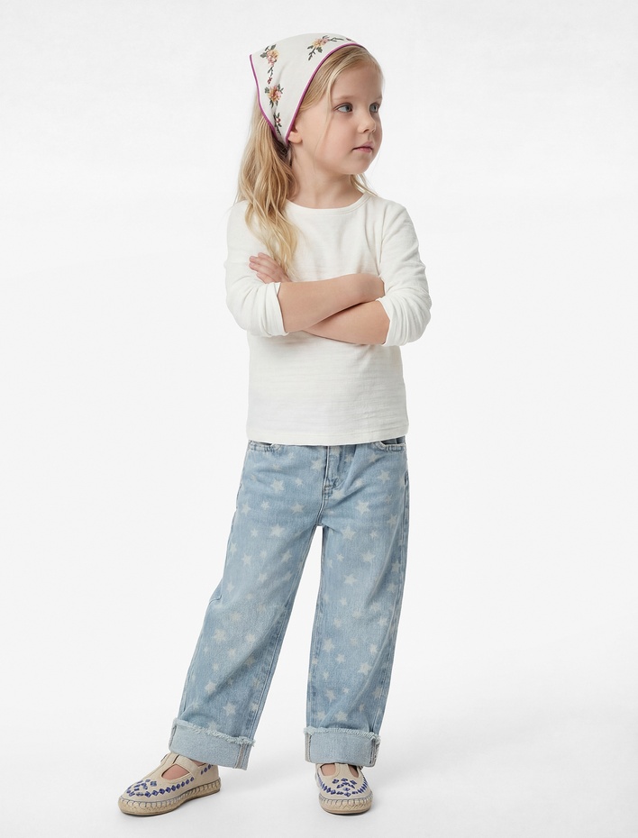 Kız Bebek Viskon Karışımlı Uzun Kollu Bisiklet Yaka Basic Tişört