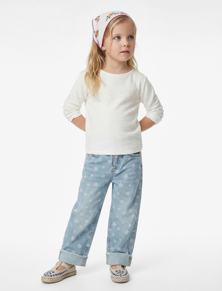 Kız Bebek Viskon Karışımlı Uzun Kollu Bisiklet Yaka Basic Tişört