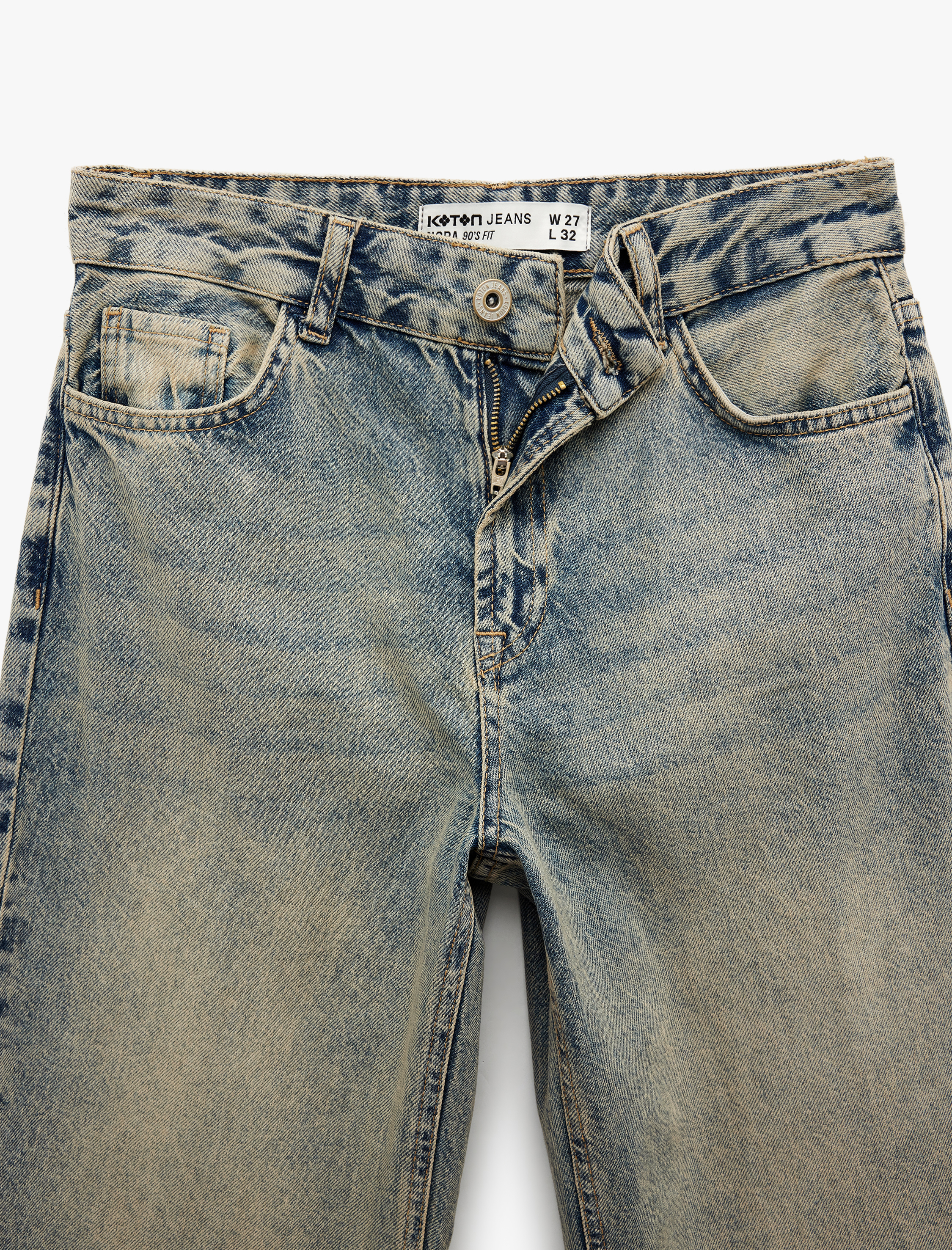   Yüksek Bel Cepli Pamuklu Düz Paça Straight Fit Denim Pantolon - Straight Jeans