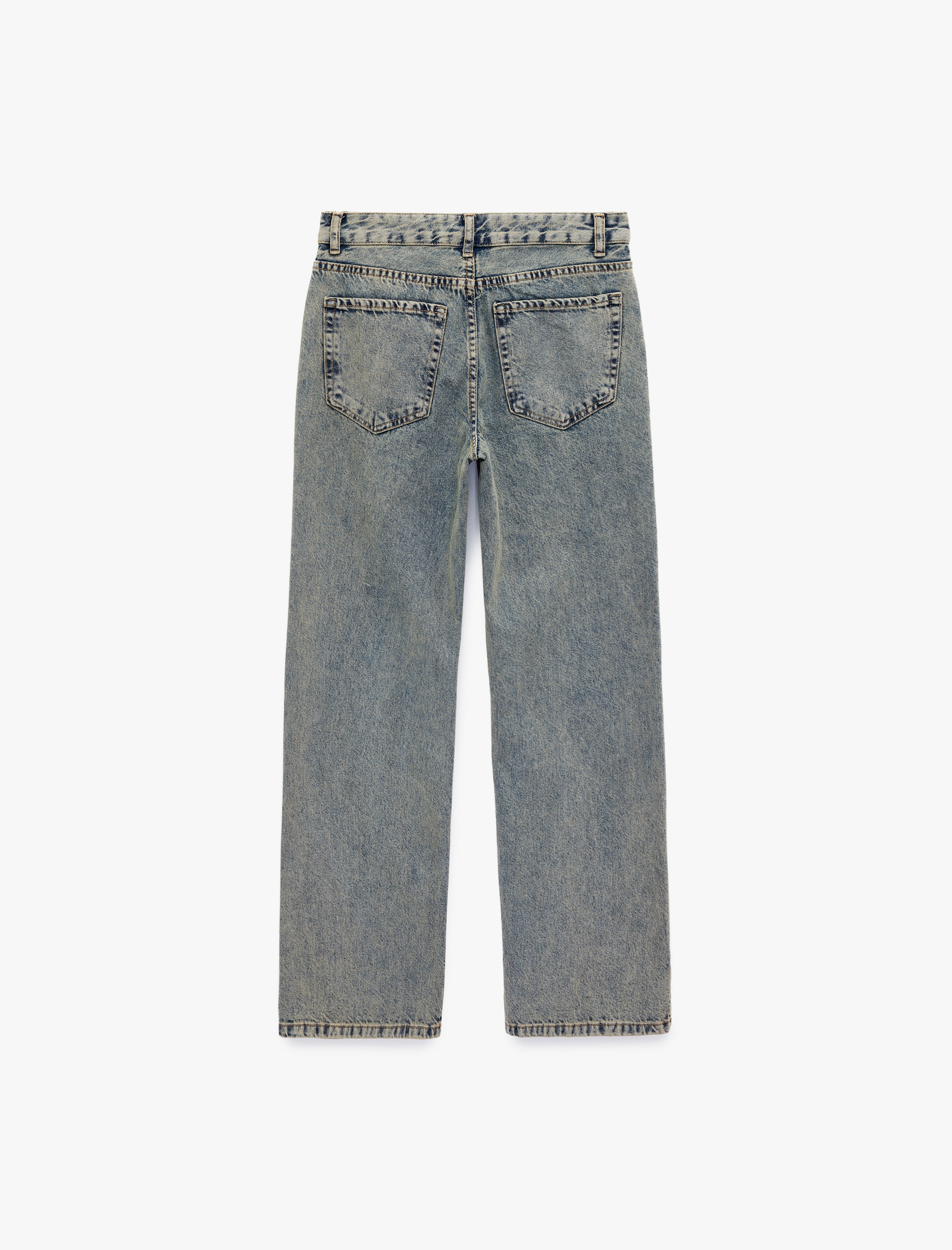   Yüksek Bel Cepli Pamuklu Düz Paça Straight Fit Denim Pantolon - Straight Jeans