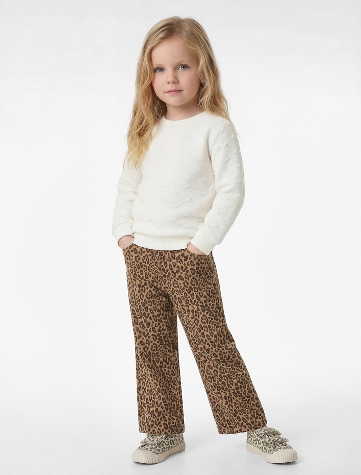 Kız Bebek Uzun Kollu Bisiklet Yaka Dokulu Sweatshirt