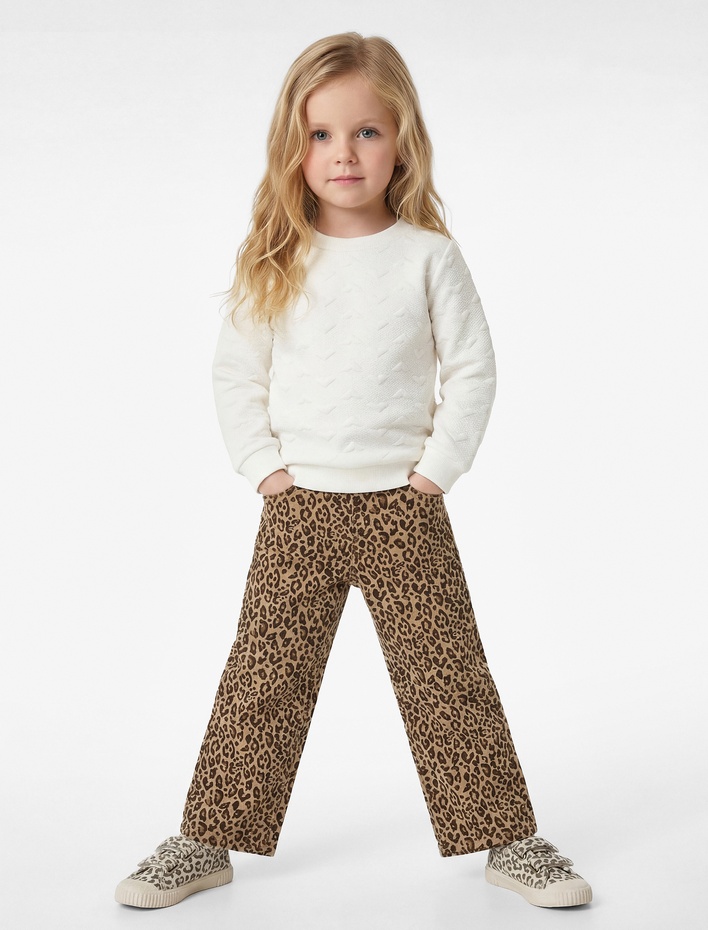 Kız Bebek Uzun Kollu Bisiklet Yaka Dokulu Sweatshirt