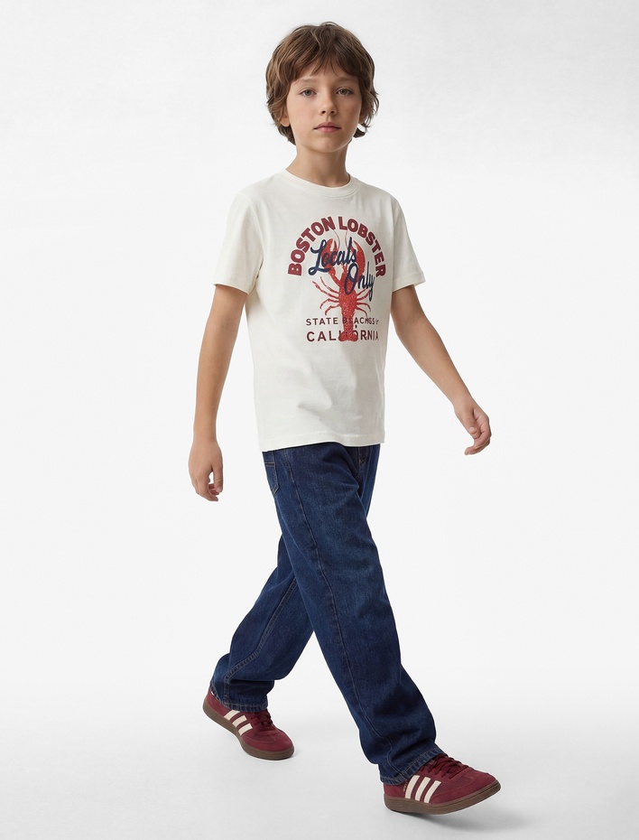 Erkek Çocuk Baskılı Kısa Kollu Bisiklet Yaka Pamuklu Tişört