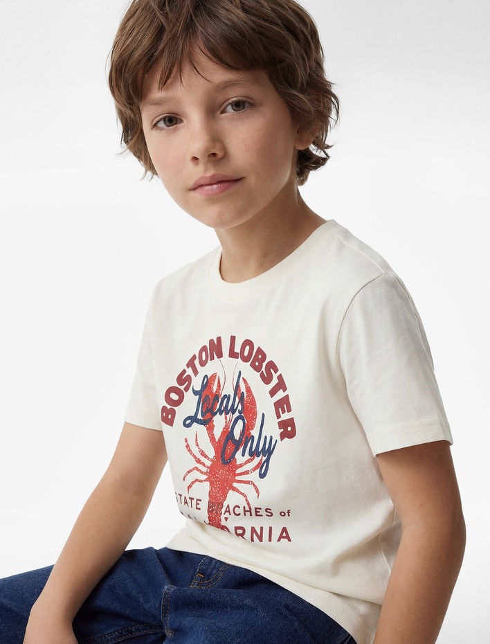 Erkek Çocuk Baskılı Kısa Kollu Bisiklet Yaka Pamuklu Tişört