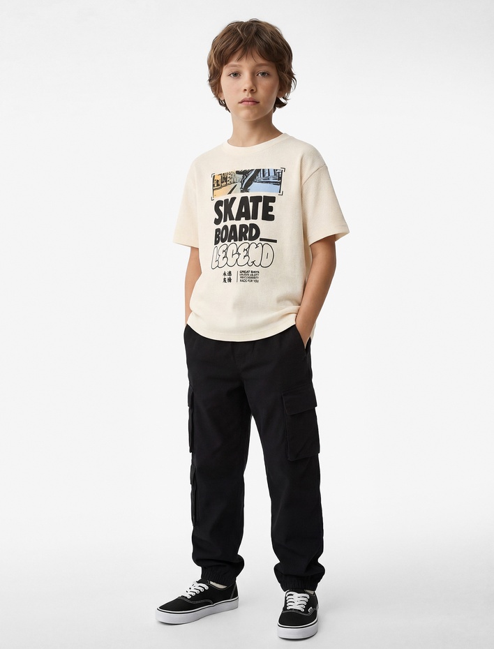 Erkek Çocuk Baskılı Kısa Kollu Bisiklet Yaka Pamuklu Tişört