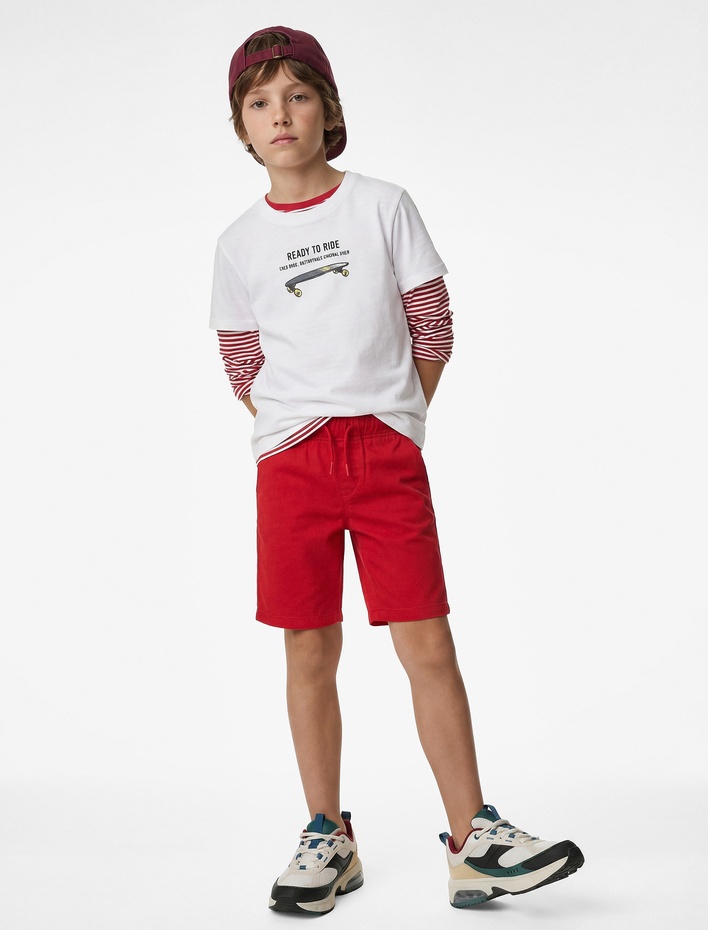 Erkek Çocuk Beli Bağcıklı Cep Detaylı Pamuklu Basic Şort