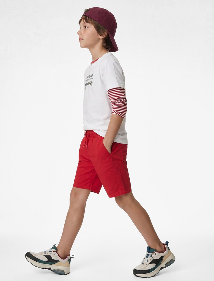 Erkek Çocuk Beli Bağcıklı Cep Detaylı Pamuklu Basic Şort