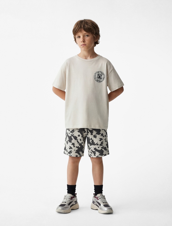 Erkek Çocuk Pamuklu Beli Bağcıklı Baskılı Cepli Şort