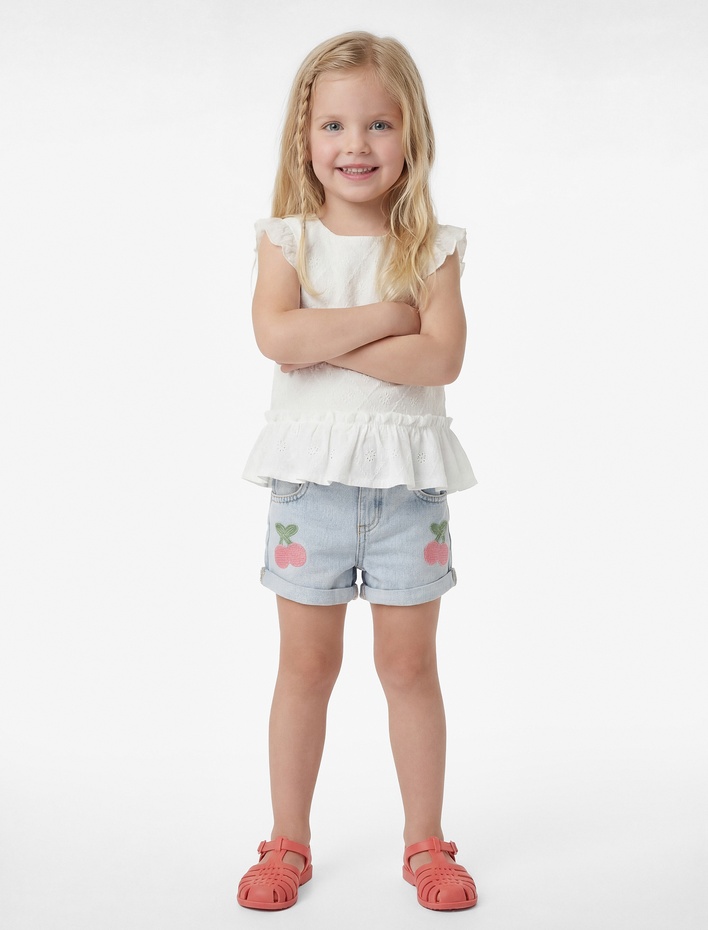 Kız Bebek Fırfır Detaylı Kolsuz Bisiklet Yaka Fistolu Atlet