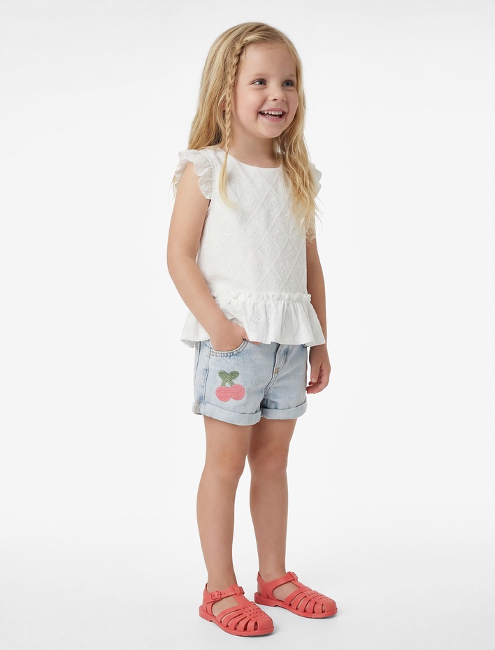 Kız Bebek Fırfır Detaylı Kolsuz Bisiklet Yaka Fistolu Atlet