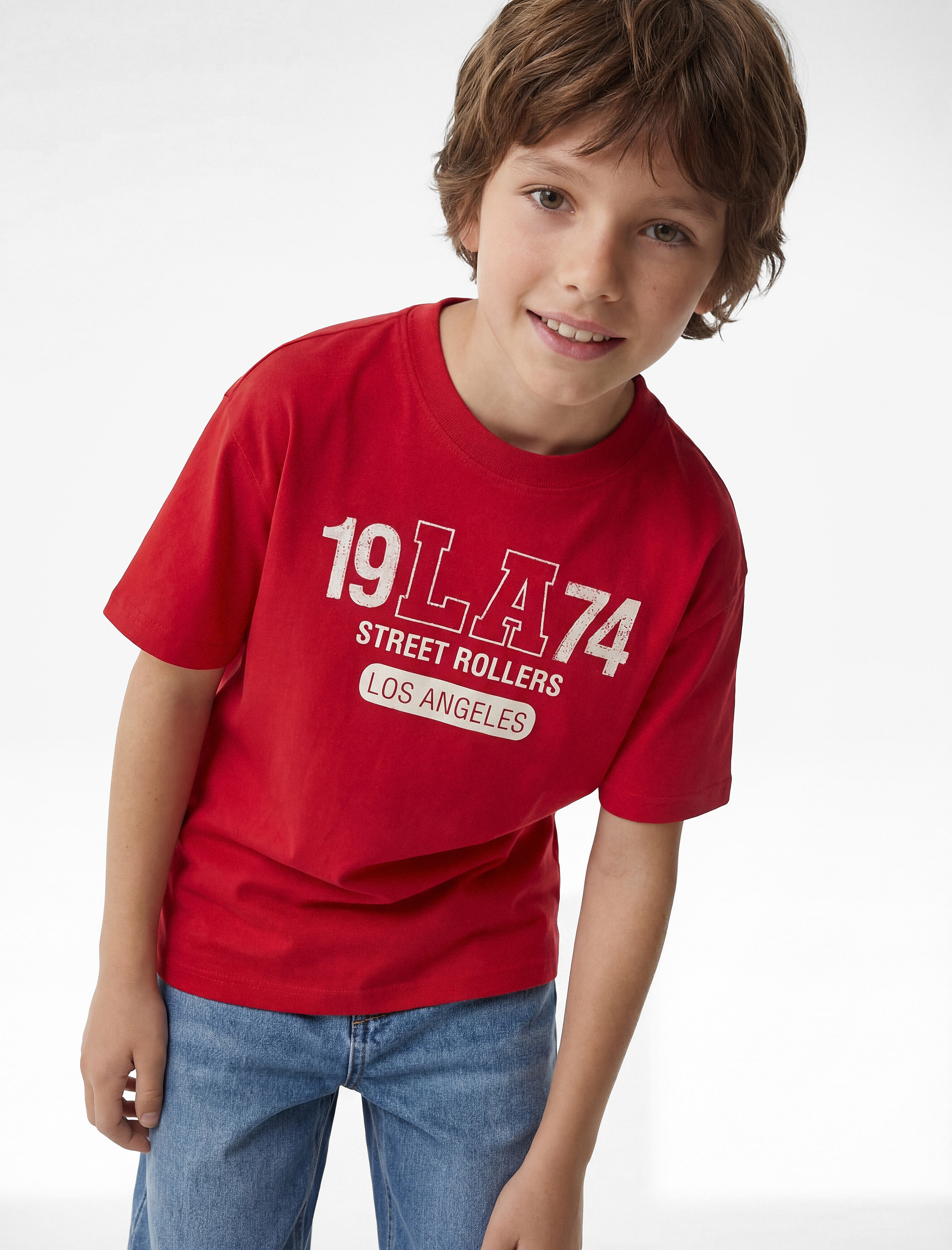  Erkek Çocuk Baskılı Kısa Kollu Bisiklet Yaka Pamuklu Oversize Tişört