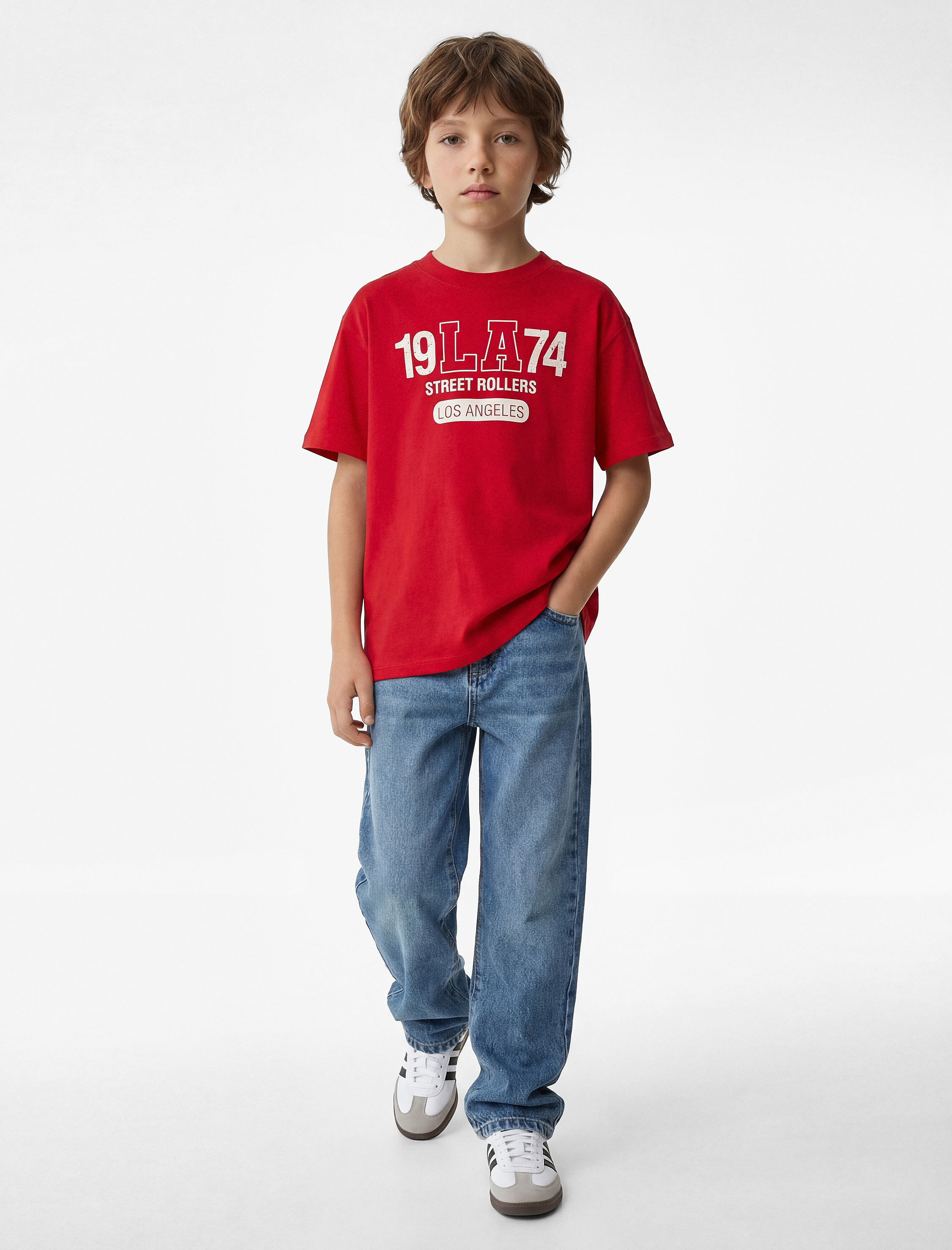  Erkek Çocuk Baskılı Kısa Kollu Bisiklet Yaka Pamuklu Oversize Tişört