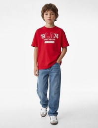 Baskılı Kısa Kollu Bisiklet Yaka Pamuklu Oversize Tişört