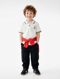 Roket Baskılı Kısa Kollu Pamuklu Polo Yaka Tişört