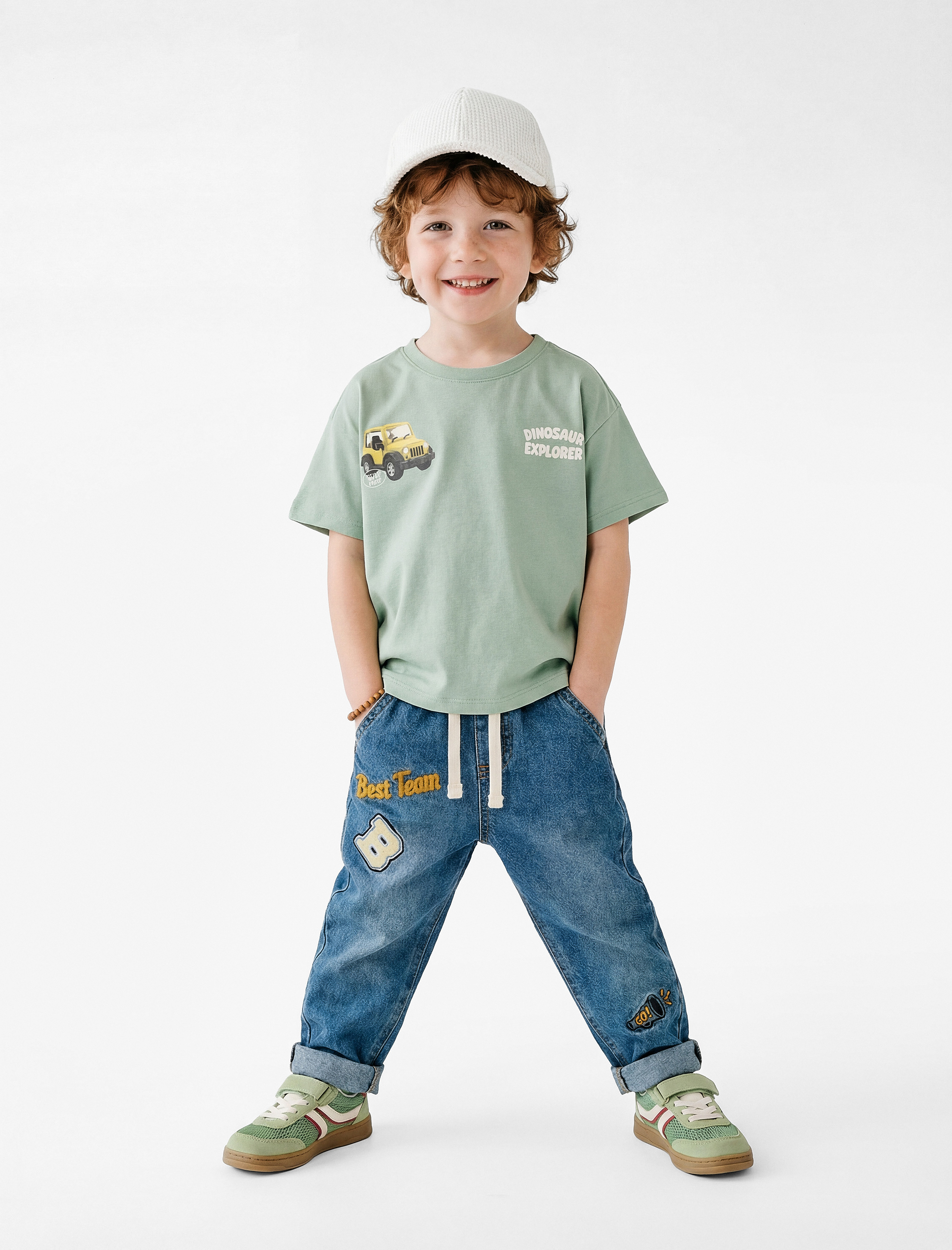  Erkek Bebek Bisiklet Yaka Kısa Kollu Pamuklu Baskılı Tişört