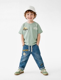 Bisiklet Yaka Kısa Kollu Pamuklu Baskılı Tişört