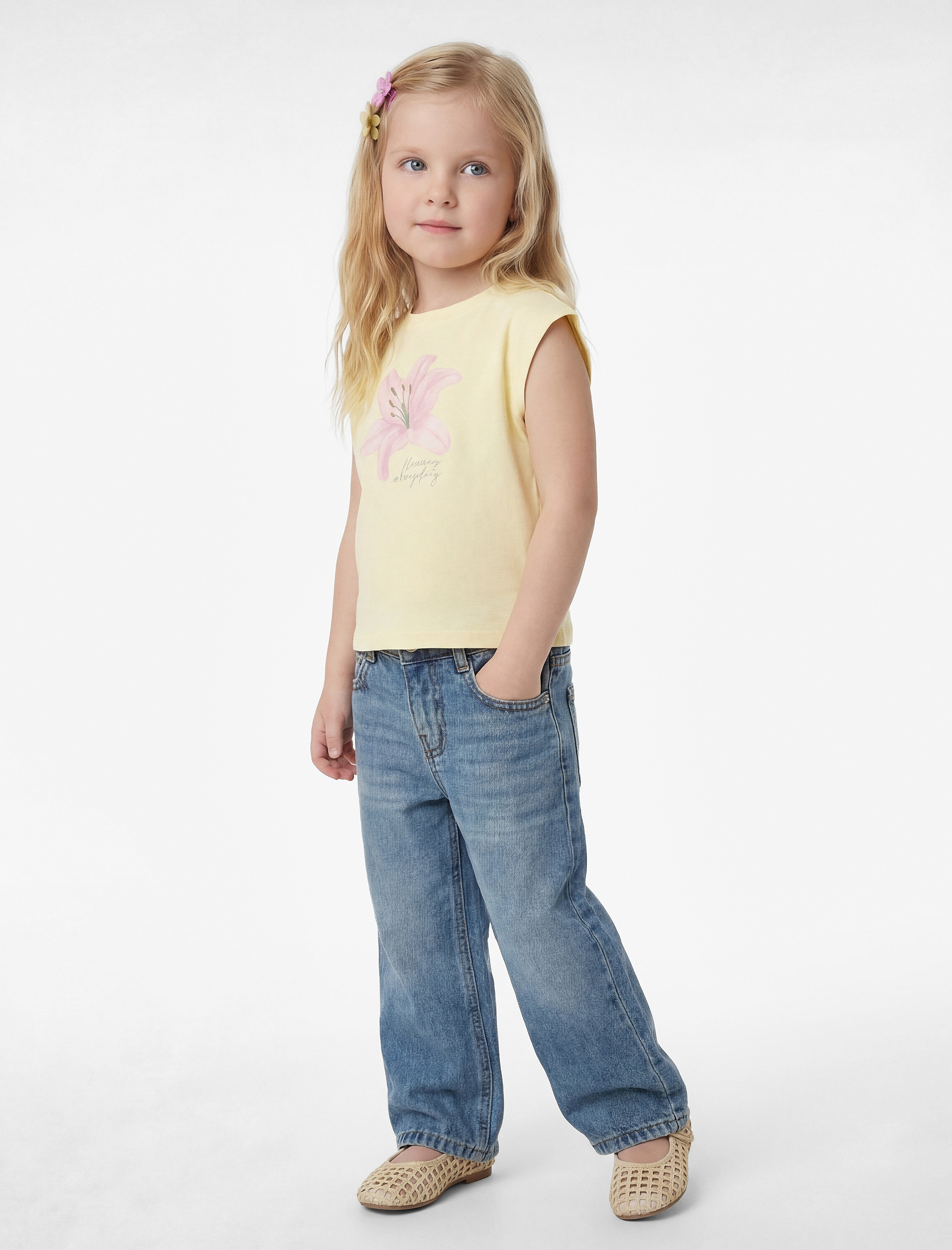  Kız Bebek Pamuklu Kolsuz Bisiklet Yaka Çiçek Baskılı Tişört