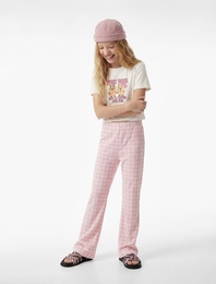 Beli Lastikli Slim Fit Ekoseli İspanyol Paça Pantolon