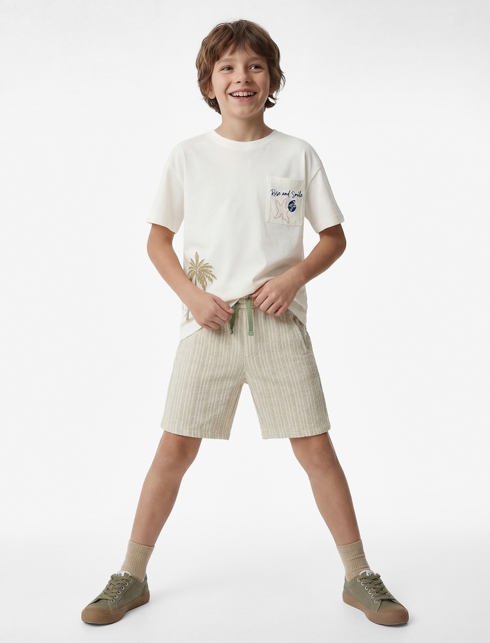 Erkek Çocuk Cepli Normal Bel Viskon Karışımlı Çizgili Şort