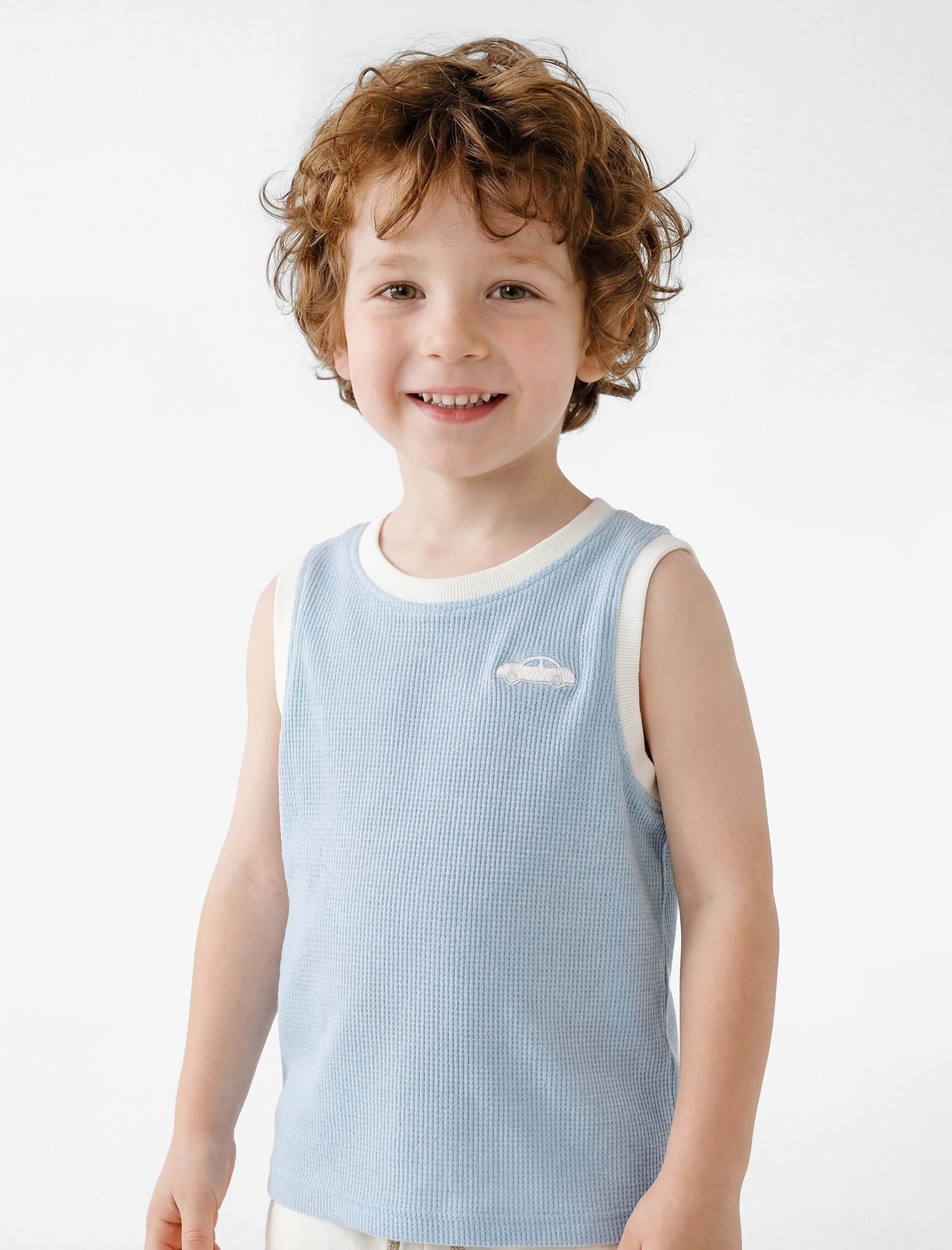  Erkek Bebek Bisiklet Yaka Kolsuz Araba Nakış Detaylı Pamuklu Atlet