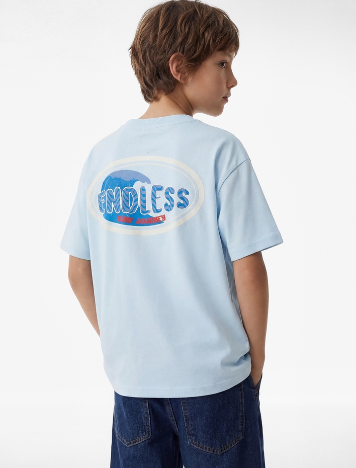 Erkek Çocuk Pamuklu Baskılı Bisiklet Yaka Kısa Kollu Tişört