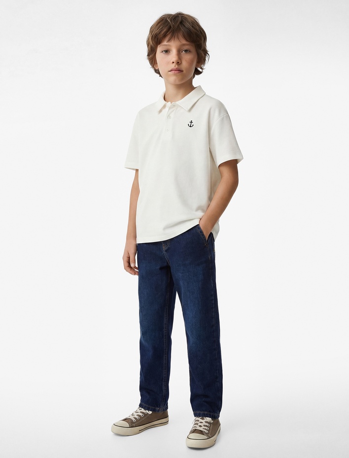 Erkek Çocuk Nakış Detaylı Kısa Kollu Pamuklu Polo Yaka Tişört