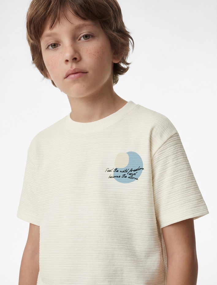 Erkek Çocuk Kısa Kollu Bisiklet Yaka Pamuklu Baskılı Tişört