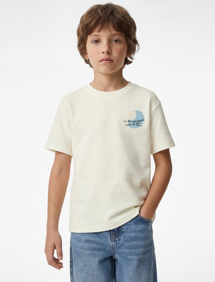 Erkek Çocuk Kısa Kollu Bisiklet Yaka Pamuklu Baskılı Tişört